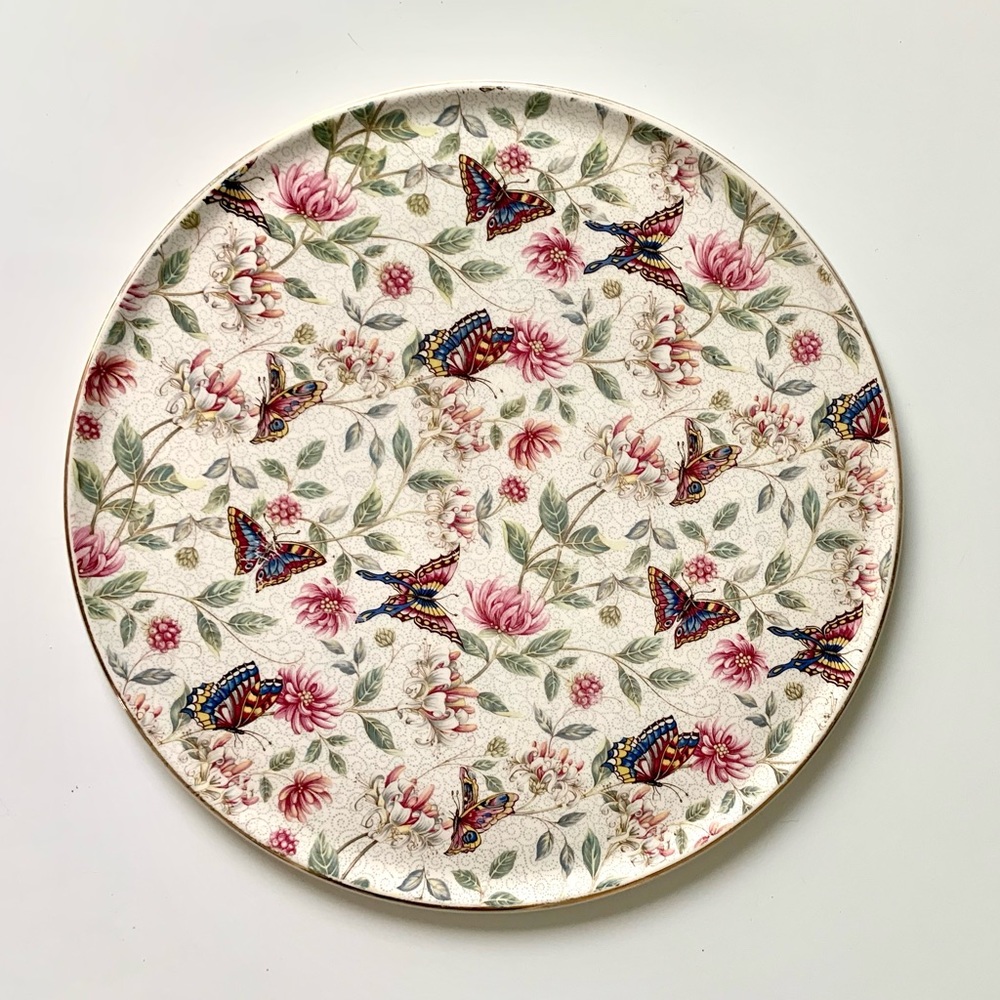 Royal Tudor Ware & Barker Bros., Ltd. Lorna Doone Botanical Butterflies Platter